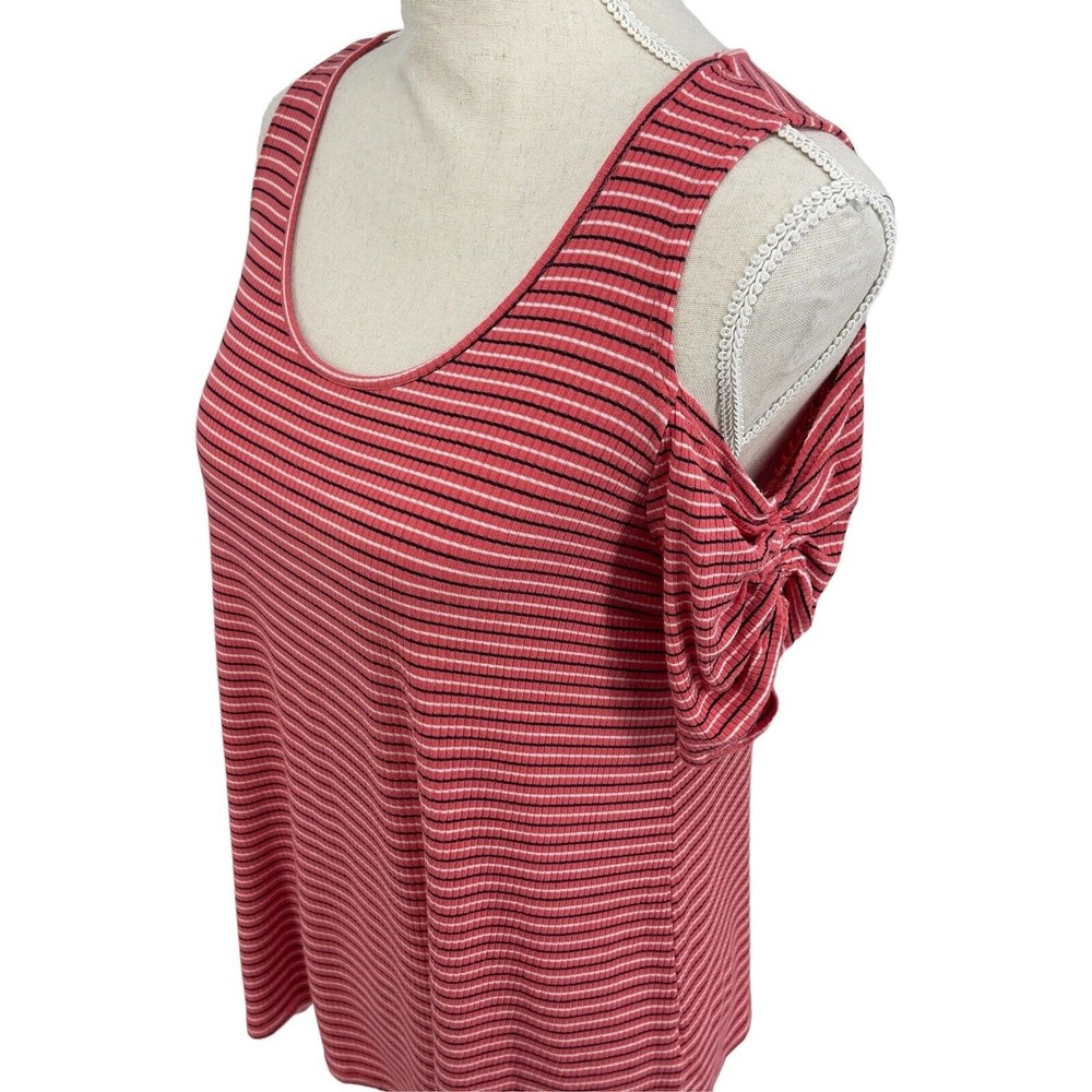 Naif Casual Shirt Womens Short Sleeve Striped Ribbed Knit Cold Shoulder Size M - Picture 8 of 10